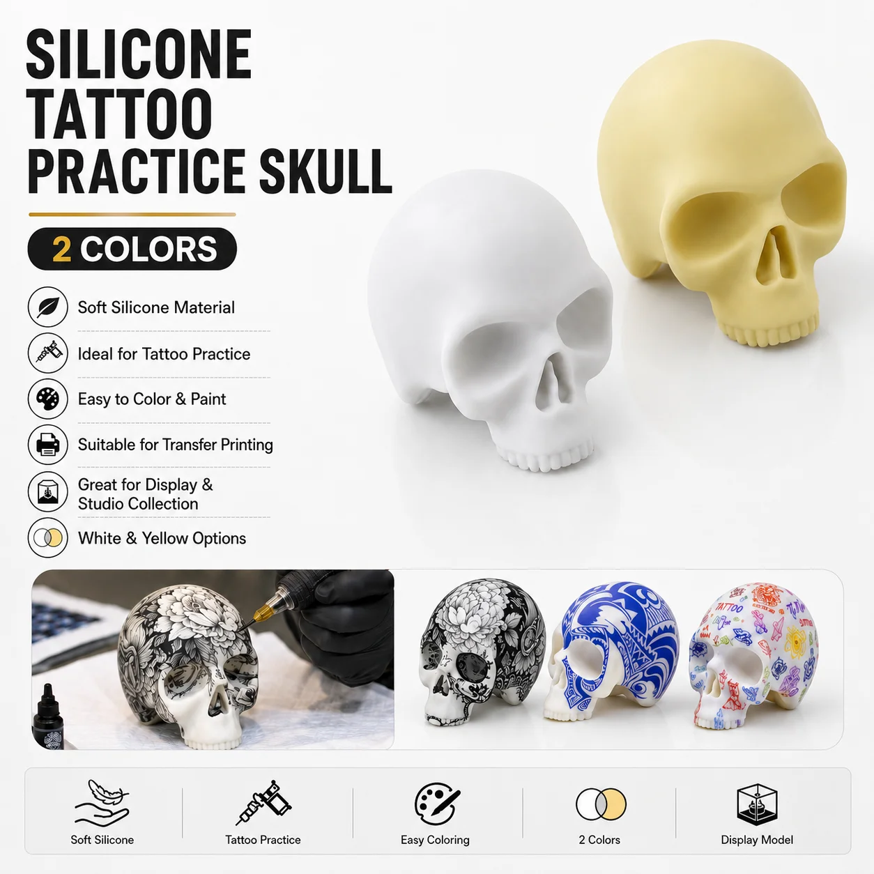

3D Tattoo Practice Skull Silicone Plastic Skull Practice Skin For Tattoo Artists And Beginners Doing Practise Makeup Accessories
