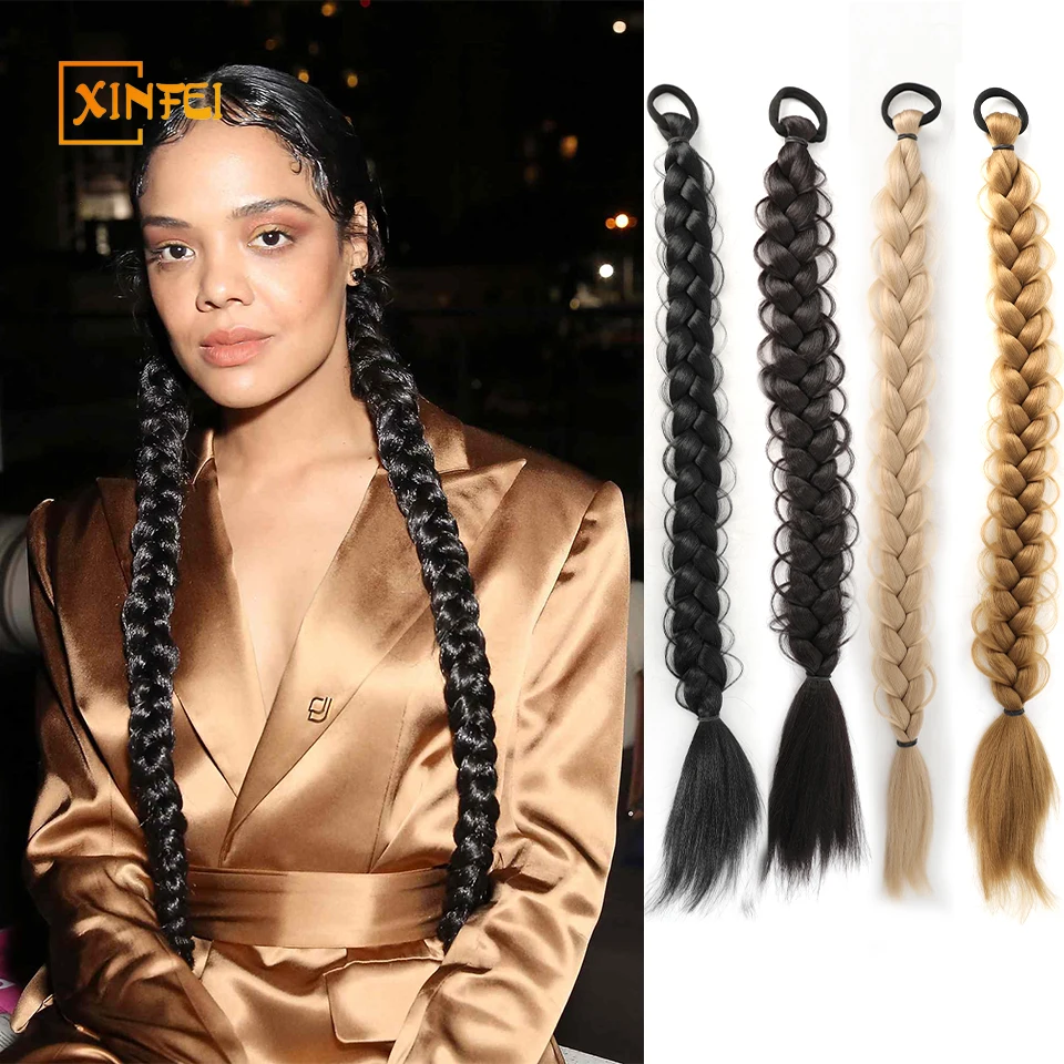 

24 Inch Synthetic Long Braided Ponytail HairExtensions With Elastic Band Extensions For Women High Temperature Fiber Hair