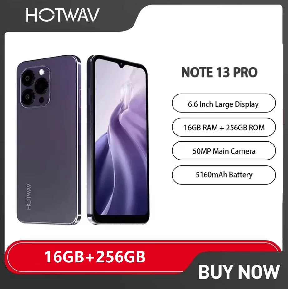 هواتف ذكية HOTWAV Note 13 Pro 4G مقاس 6.6 بوصة HD ثماني النواة 16 جيجابايت + 256 جيجابايت أندرويد 13 هاتف محمول 50 ميجابكسل 5160 مللي أمبير في الساعة 18 وات هاتف محمول NFC