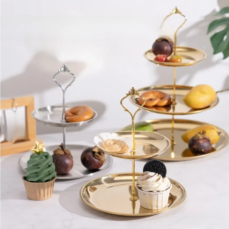 Présentoir à Gâteau à Trois Niveaux en Acier Inoxydable, Table de ixde Mariage et d'Anniversaire, 1 Pièce