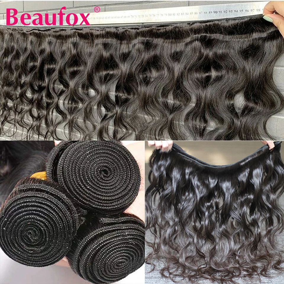 Beaufox Body Wave Bundles Brazilian Hair Weave Bundles Human Hair Bundles 1/3/4 Pcs Remy Hair Extensions Natural/Jet Black Color