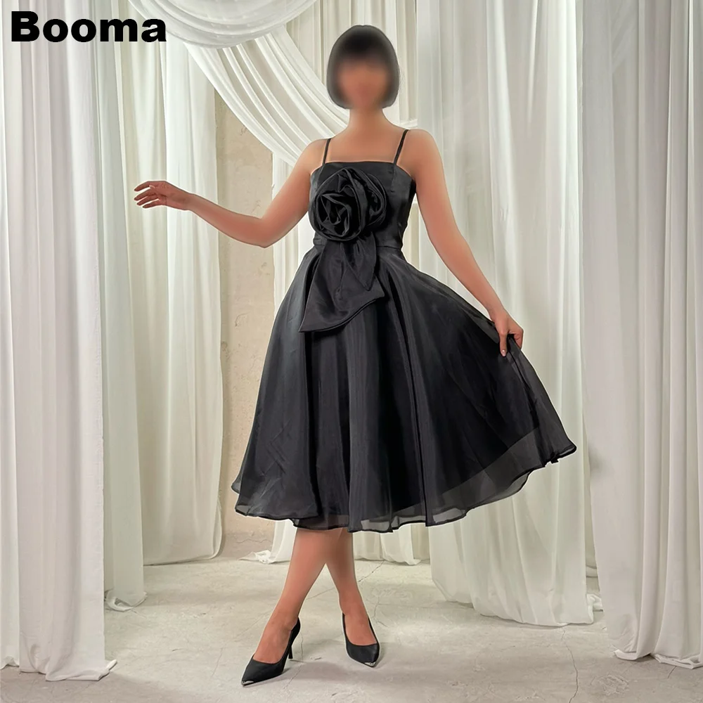 

Booma A-Line Prom Dresses Spaghetti Straps Sleeveless Organza Homecoming Party Gowns for Women Tea-length Evening Dresses