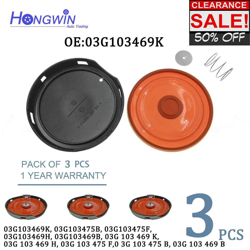 

3PCS 03G103469H, 03G103469K, 03G103475B PCV Valve Cover With Membrane For VW Syncro Transporter Audi A6 A4 1.9 2.0 ASZ BTB BRT