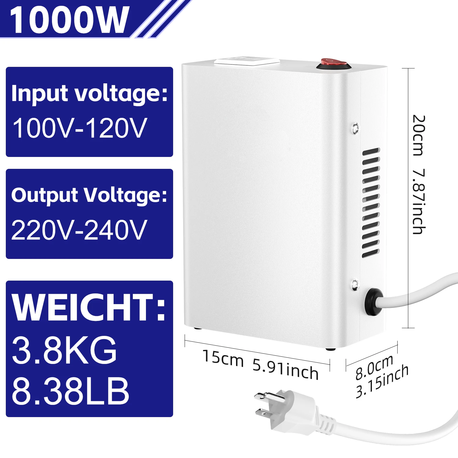

Преобразователь напряжения MANDONG от 220 В до 110 В, мощный повышающий/прямочный преобразователь мощностью 1000 Вт с розетками британского и европейского стандарта.