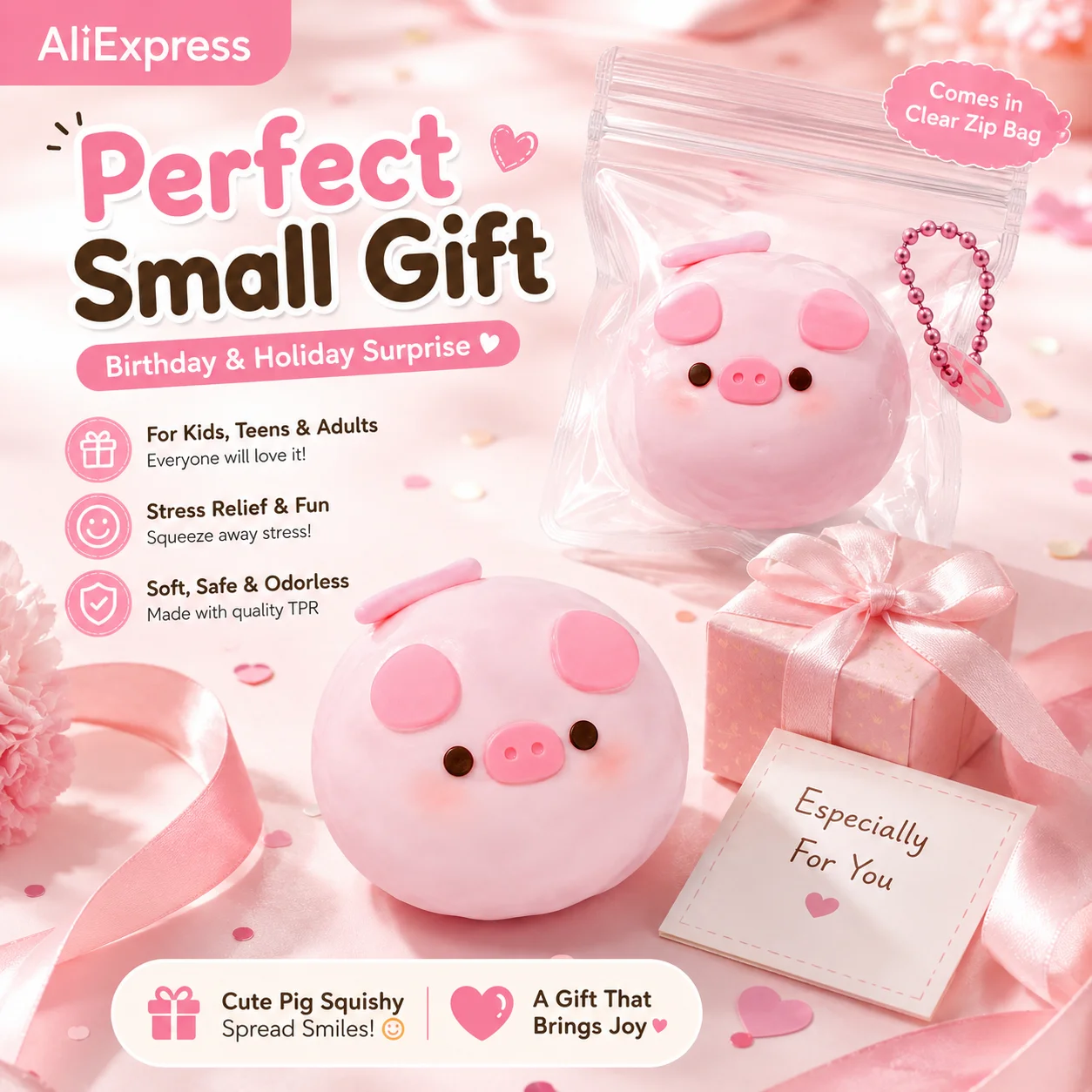 1pc Kawaii Round Pig Face Squeeze Squishy Toy Soft TPR Stress Relief Fidget Toy Bulk Party Favor Goodie Bag Filler Holiday Birthday Mini Novelty Gift For Children Girls Friends Classroom Reward