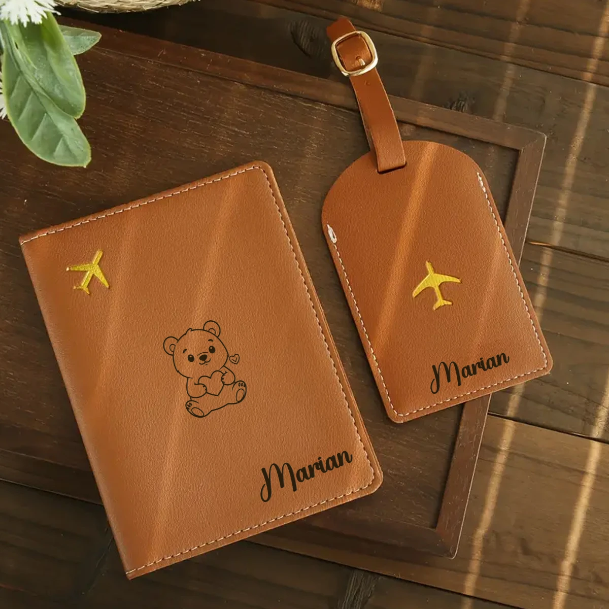 Custom Bear Pattern Passport Holder & Luggage Tag Personalized Name Travel Wallet Custom Photo Travel Accessory Set view 3