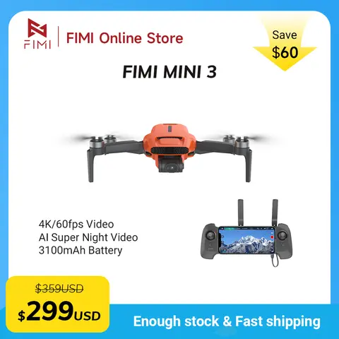 FIMI MINI 3 4K HDR Camera Drone, 3-Axis Gimbal Stabilization, 9KM Video Transmission, Foldable GPS RC Quadcopter 245g RTF