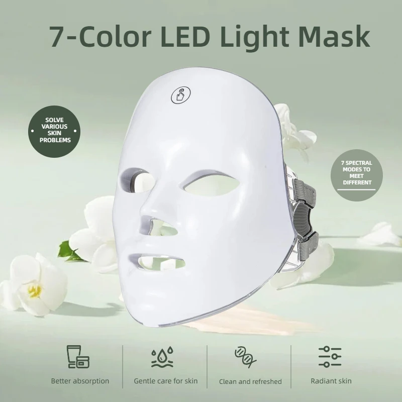 7 Colors LED Facial Mask 90 LED Lamp Beads Multicolor Light Face Mask Daily Home Facial Glow Care Portable Beauty Skin Care Tool