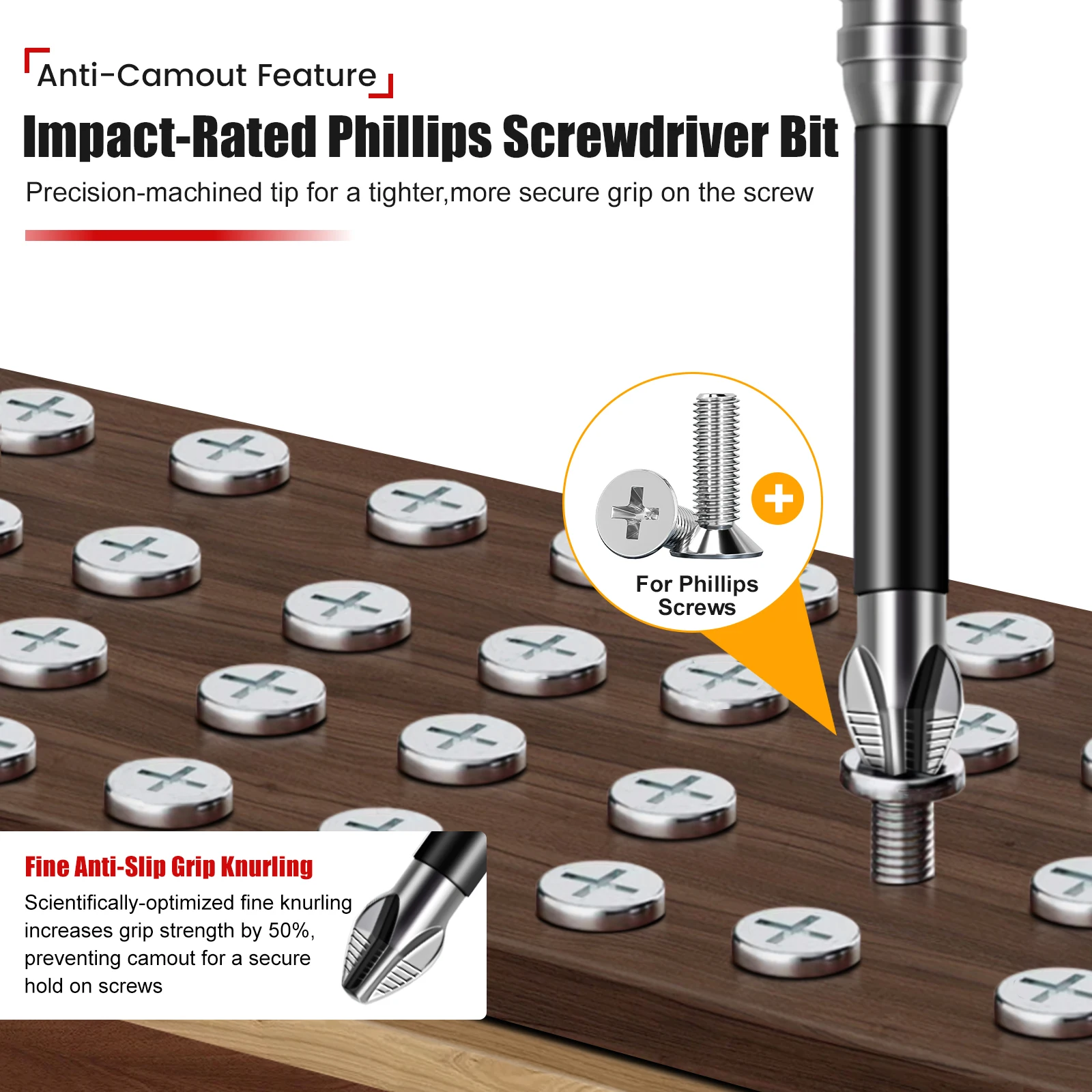 Juego de brocas para electricista profesional, 4 tipos, antideslizante camuflaje, acero S2 PH2 Hex FPH2 Torx, varios tamaños