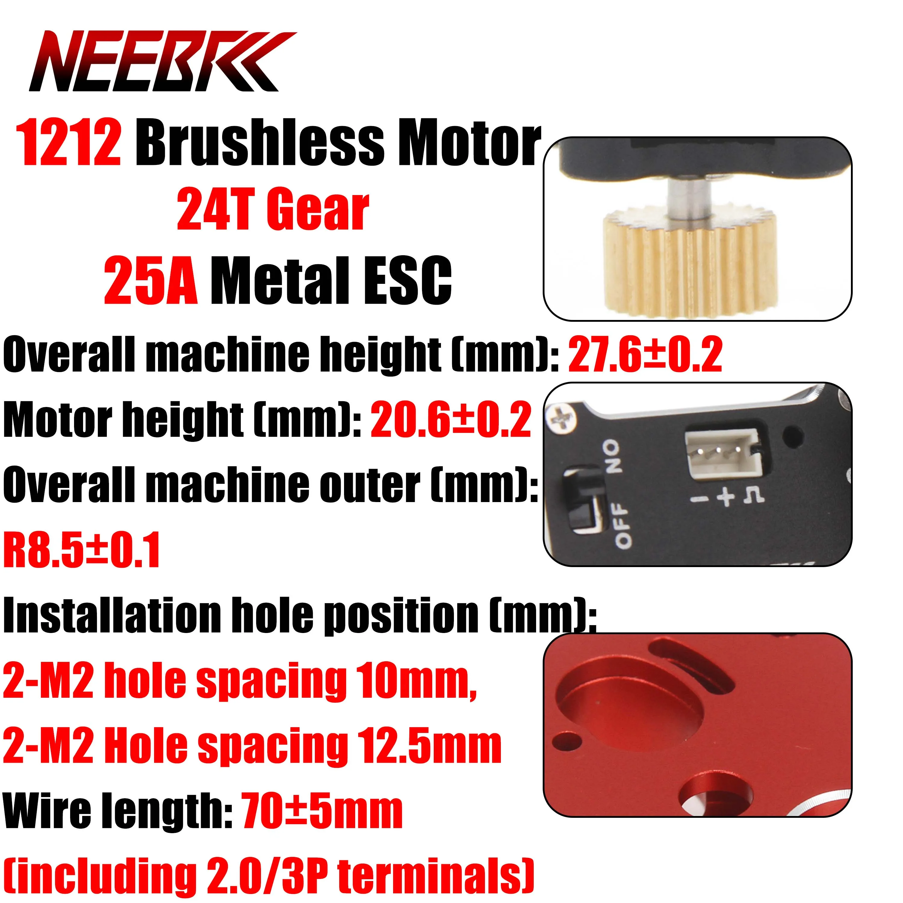 

Бесщеточный мотор NEEBRC 1212 3500KV Outrunner 24T с редуктором и металлическим адаптером ESC 25A для радиоуправляемых моделей 1/24 SCX24, запчасть для тюнинга внедорожников и дрифт-каров