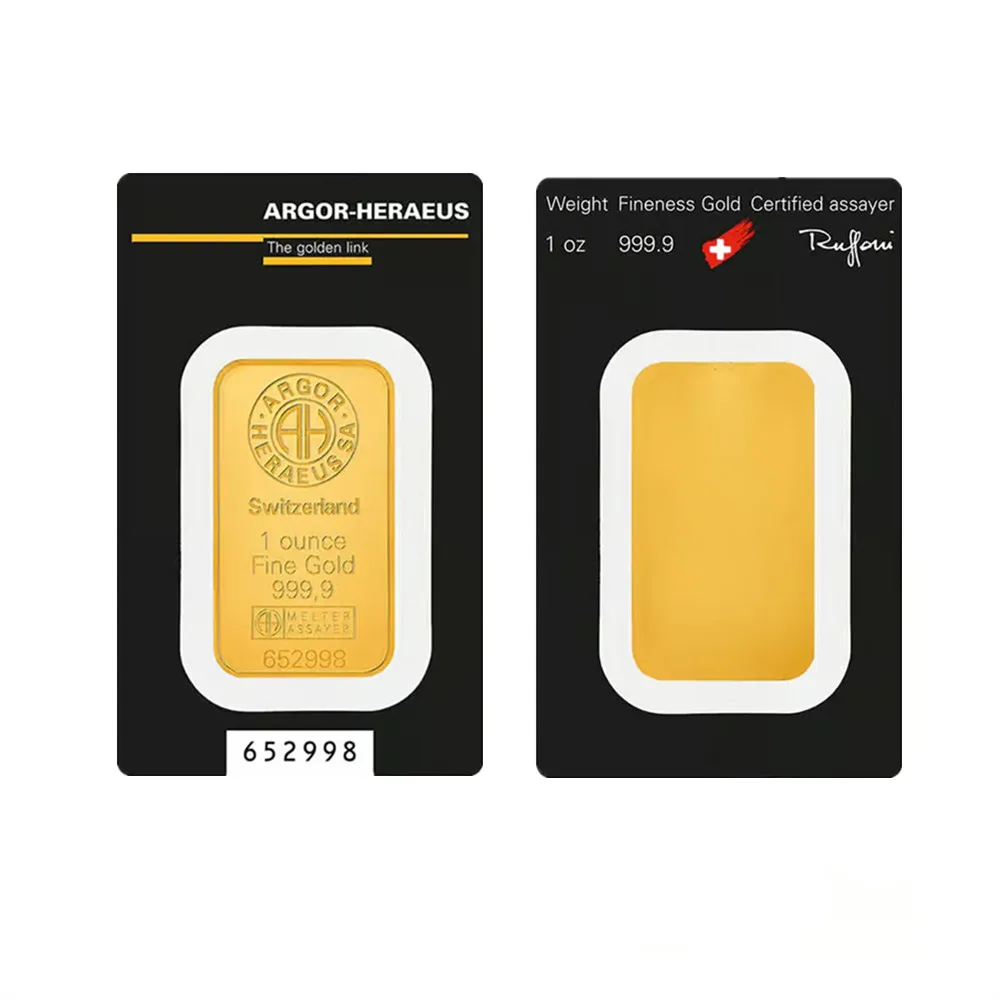 NONE 24 Karat vergoldet, 1 oz Schweizer Argor Heraeus Goldbarren, Goldmünzenbarren, Acryl-Siegelverpackung, unabhängige Seriennummer, kein Magnet 4