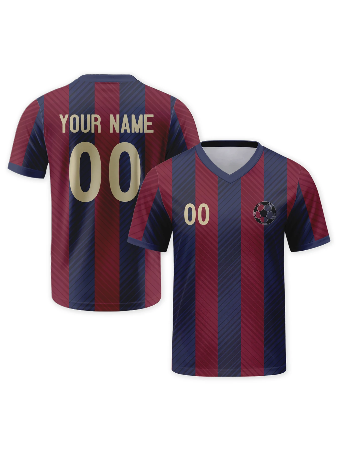 

Custom Football Jersey Set Personalized Soccer Shirt with Logo Name Number Red Blue Striped Football Top for Men Youth Women