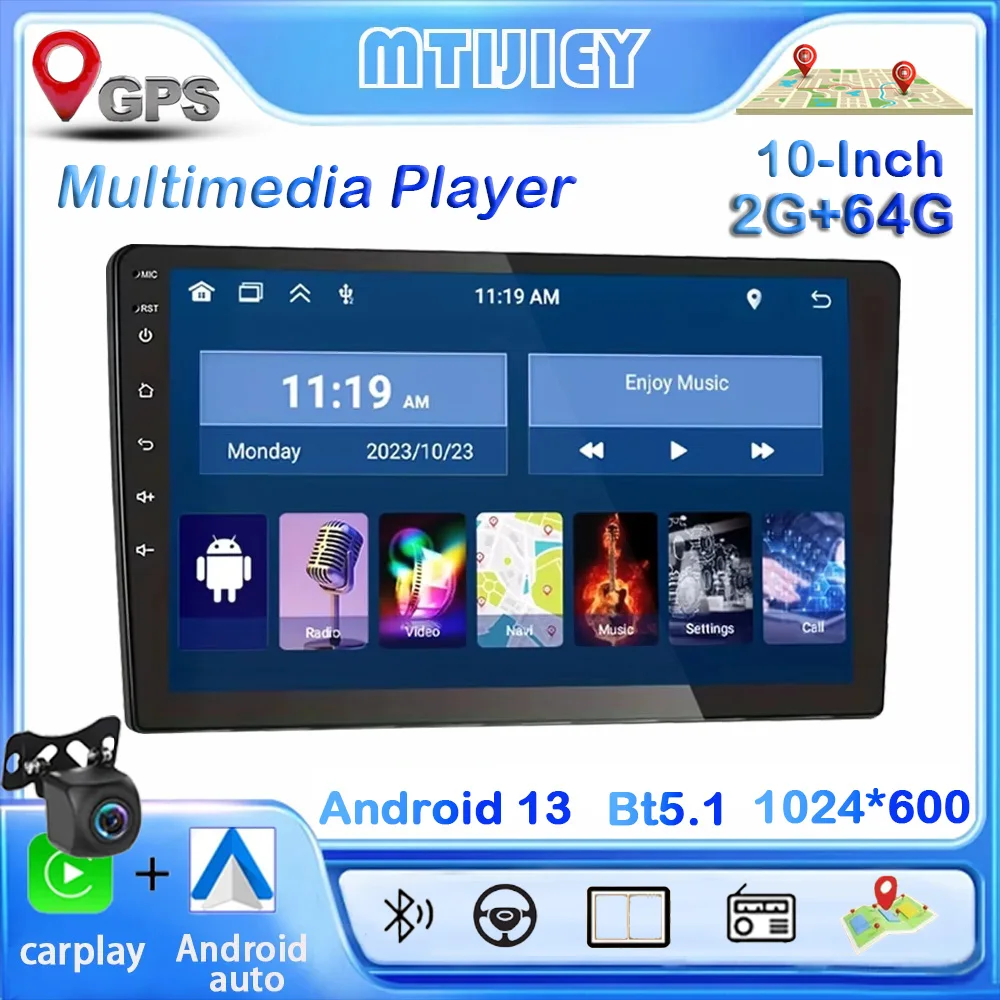 

MTIJIEY 2+64G 10“ Android13 Car Radio Multimedia Video Universal Stereo Carplay gps For Volkswagen Nissan Hyundai Kia toyota