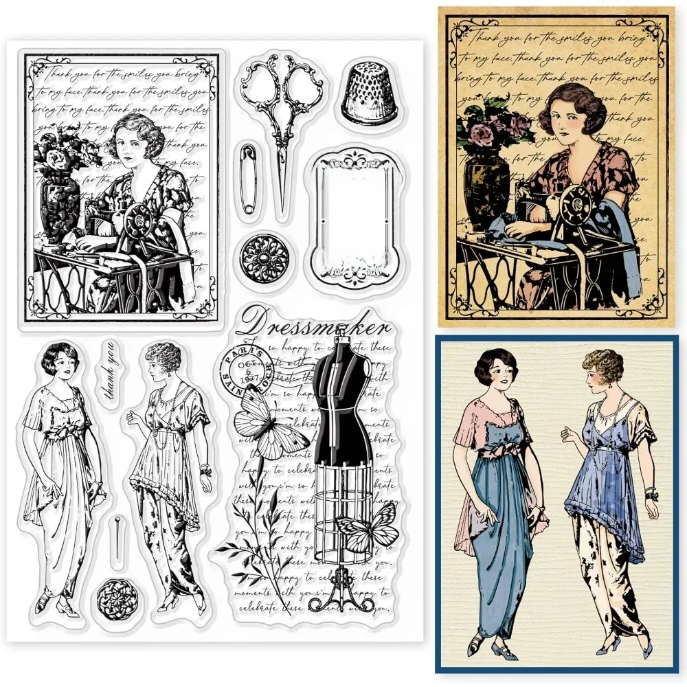 1pc Vintage tło do szycia wyczyść znaczki dla DIY Scrapbooking elegancka dama manekin silikonowe przezroczyste pieczęcie do dzienników — zdjęcie 2