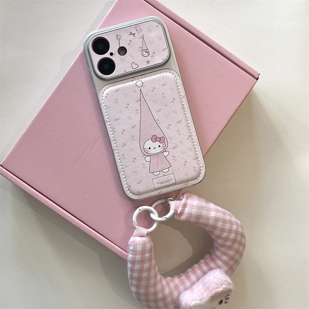 

Cute Little Flower Hellokitty Electroplated Phone case for iPhone 17 Pro 13 14 15 16 Pro Max Fundas Leather Case Protective Cove