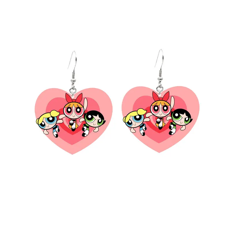 Cute Powerpuff Girls Earrings Blossom Bubbles Buttercup Powerpuff Girls Dangle Earrings Charm For Pendant Kids Adults Fans Gift