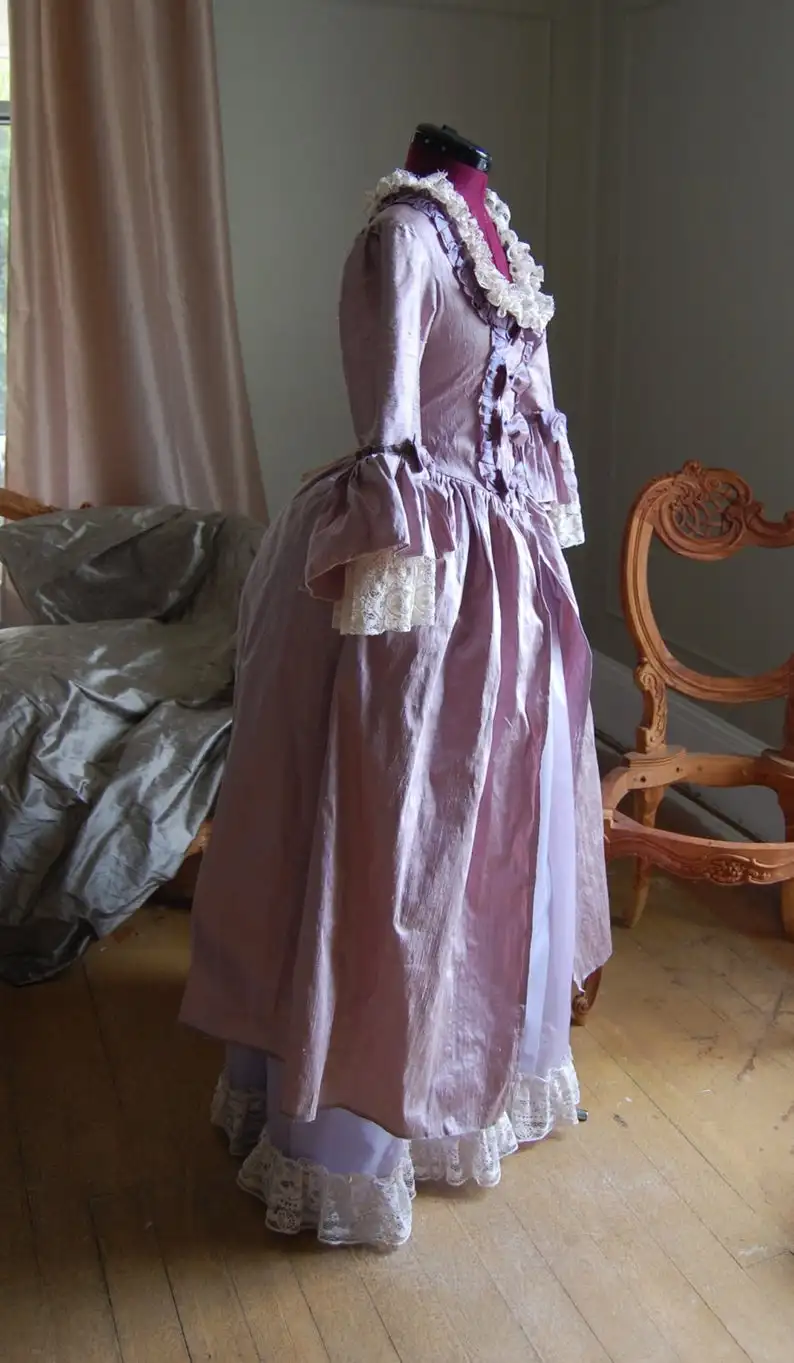 Rococo Colonial Georgian 18th Century Marie Antoinette Court La Francaise Sack Back Dress Gown Dress Medieval Victorian Dress