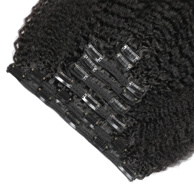 Kinky Straight Clip In Human Hair Extensions Natural Color 100% Remy Human Hair Clip In 120G 8Pcs/Set Full Head For Women