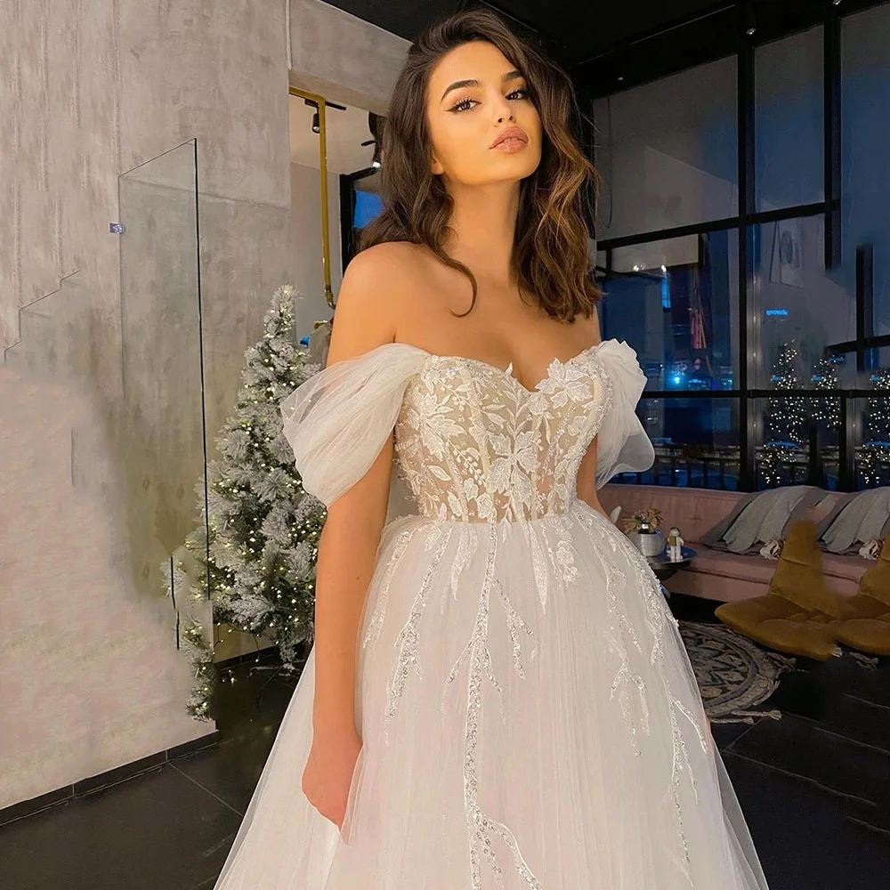 Beauteous customized Off The Shoulder Wedding Dress Lace Appliques Bridal Gown Backless Court Train Pretty Vestidos De Novia