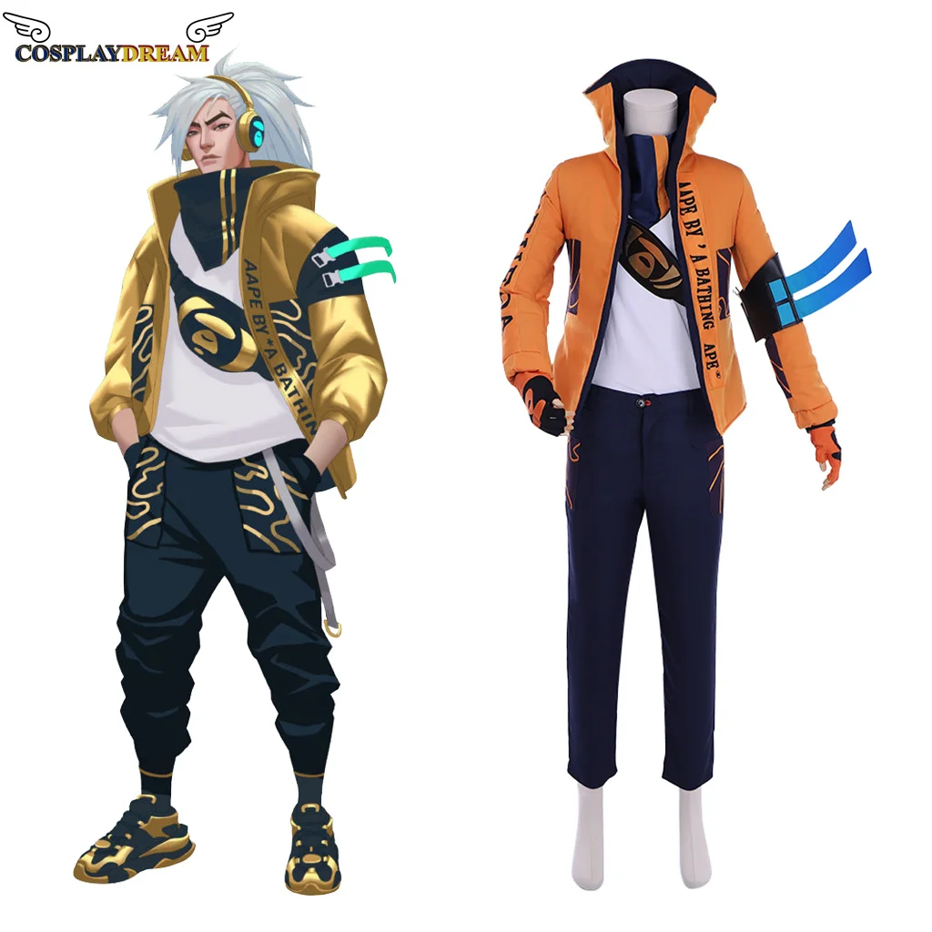 

Game LOL Yasuo Cosplay Costume the Unforgiven costume Orange Top Plus Pants Uniform Full Set Halloween Carnival Men's Full Set