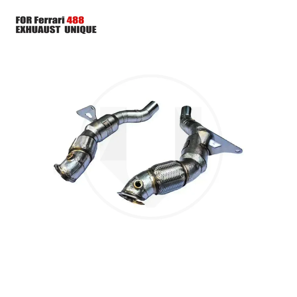 UNIQUE Exhaust System High Flow Performance Downpipe for Ferrari 488 Pista Spider GTB V8 3.9T Without Heat Shield