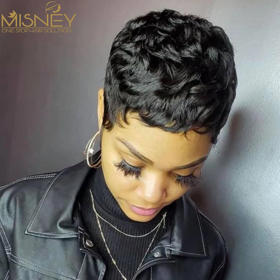 Short Bob Straight Human Hair Wigs Natural Color Brazilian Remy Hair Pixie Cut Wig Cheap Human Hair Wig For Black Women Misney