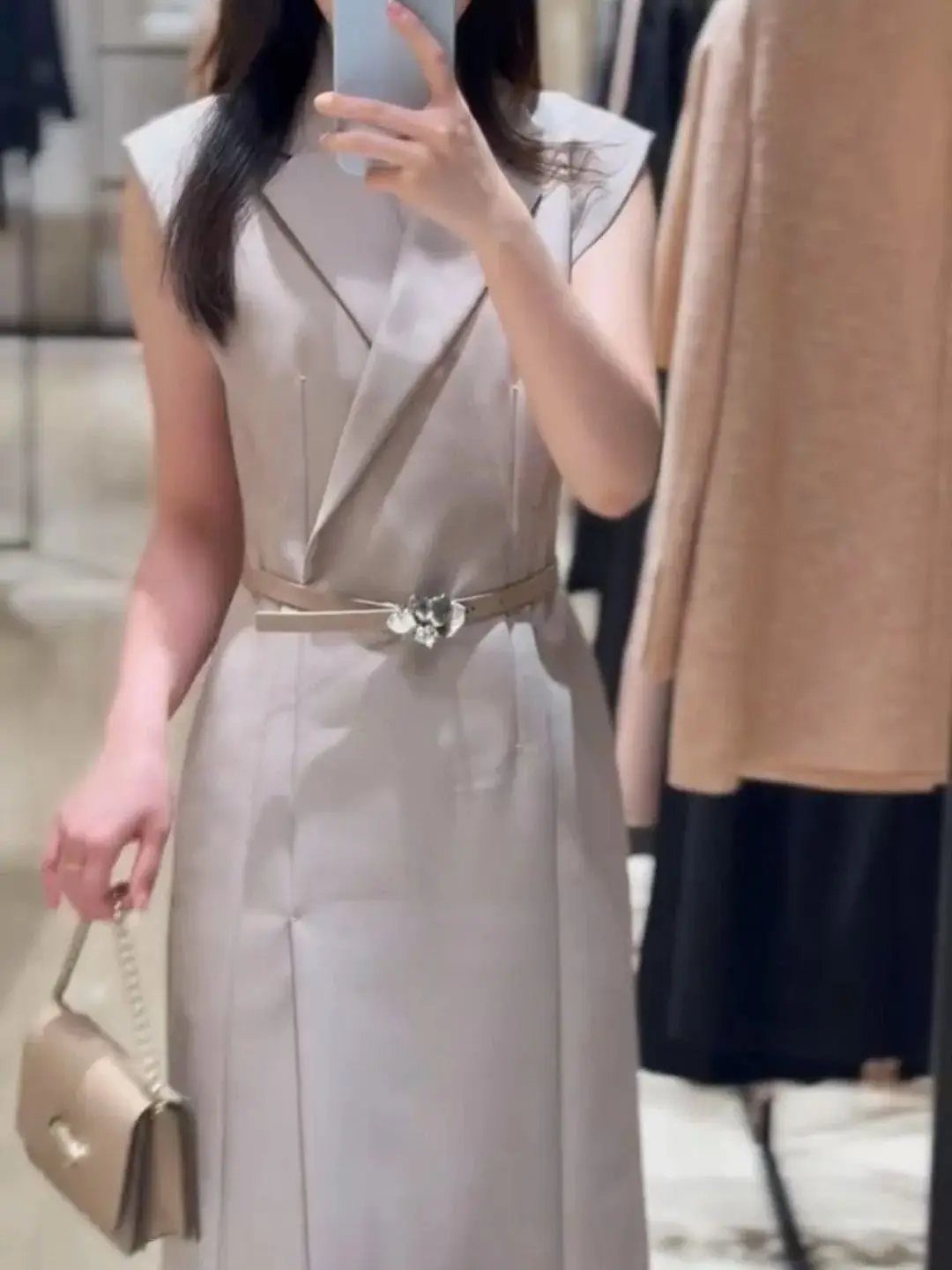 سيدة الأعمال الأنيقة فستان من الصوف أوائل الخريف مع حزام #4