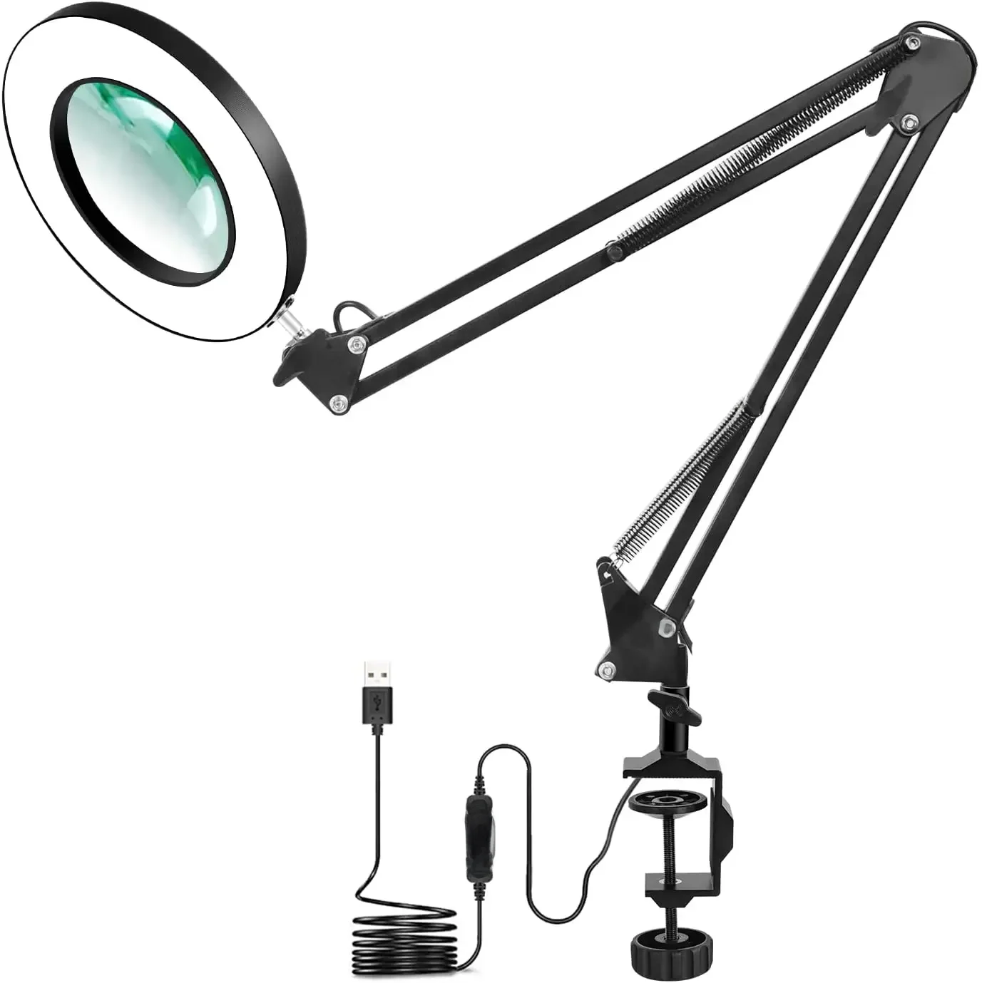 2024 nowe elastyczne biurko duże 33cm + 33cm 5X USB LED szkło powiększające 3 kolory podświetlana lupa lampa lupa — zdjęcie 2