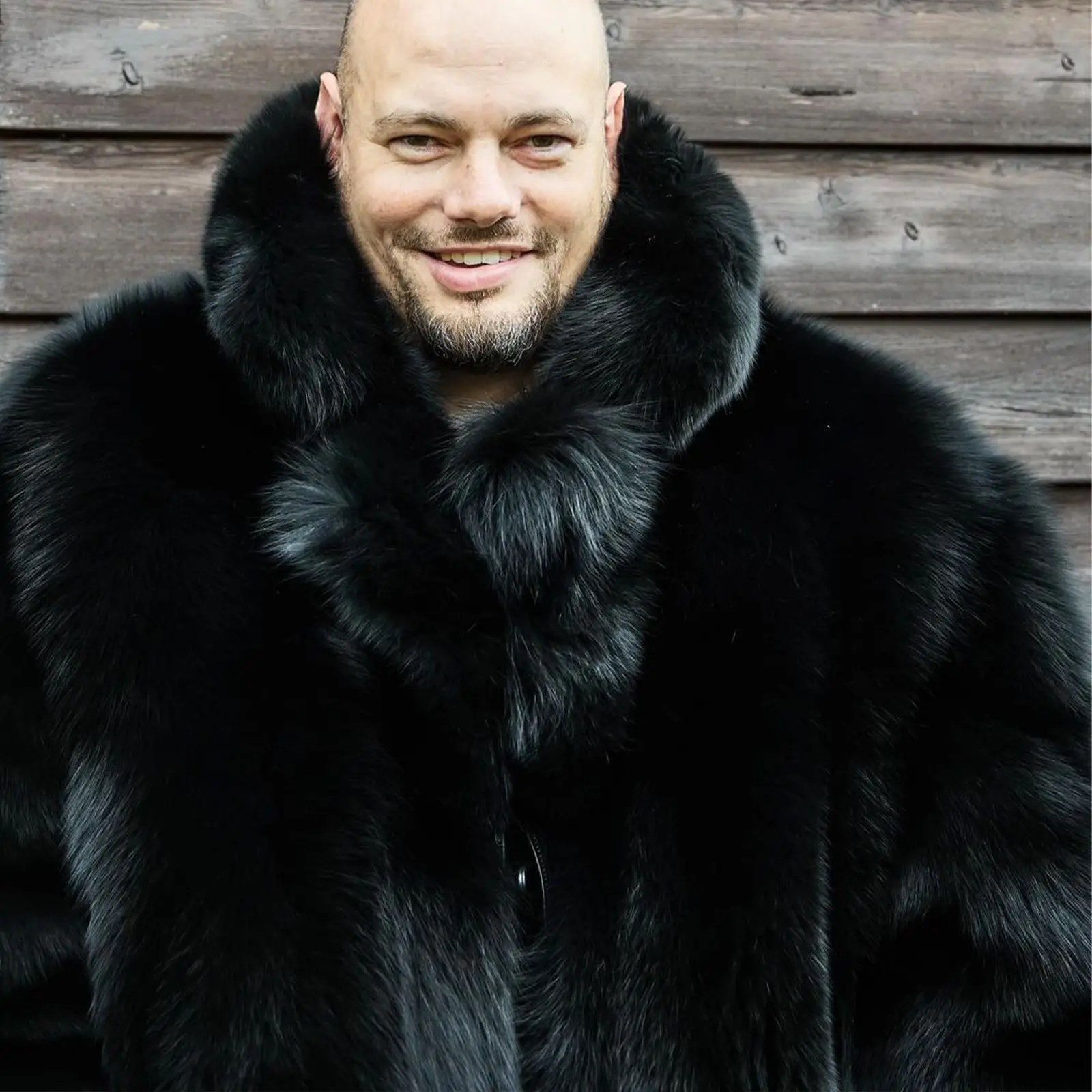 Long Black Natural Fox Fur Coat with Turn-down Collar High Quality Fashion Man Winter Genuine Full Pelt Fox Fur Coats Luxury
