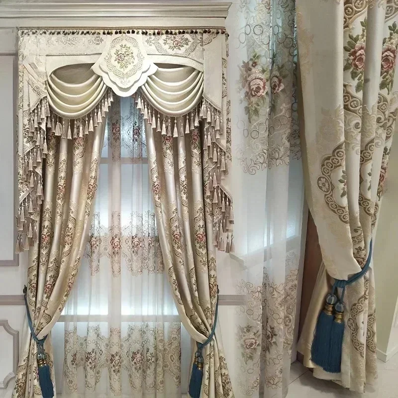 Europäische Chenille-Volants Luxusvorhänge für Wohnzimmer Tüll Schlafzimmer Verdunkelungsvorhänge Bestickte Jacquard Designer Fensterdekoration
