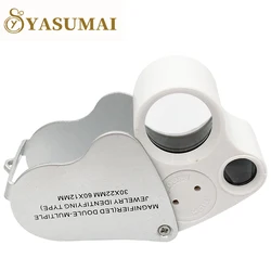 YasumaiDC 30X 60X Loop Magnifier Jewelers Double Eye Loupe Dual Lens Illuminated Glass Jewelry Magnifying with LED UV Light 2in1