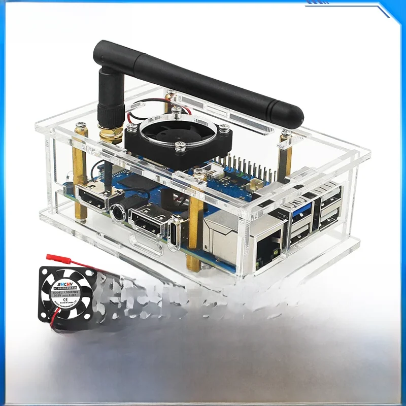 Orange Pi 5 Pro Akrylowa obudowa Przezroczysta obudowa Ochronne pudełko Opcjonalny wentylator chłodzący Antena Aktywne chłodzenie dla Orange Pi 5 Pro — zdjęcie produktu 7
