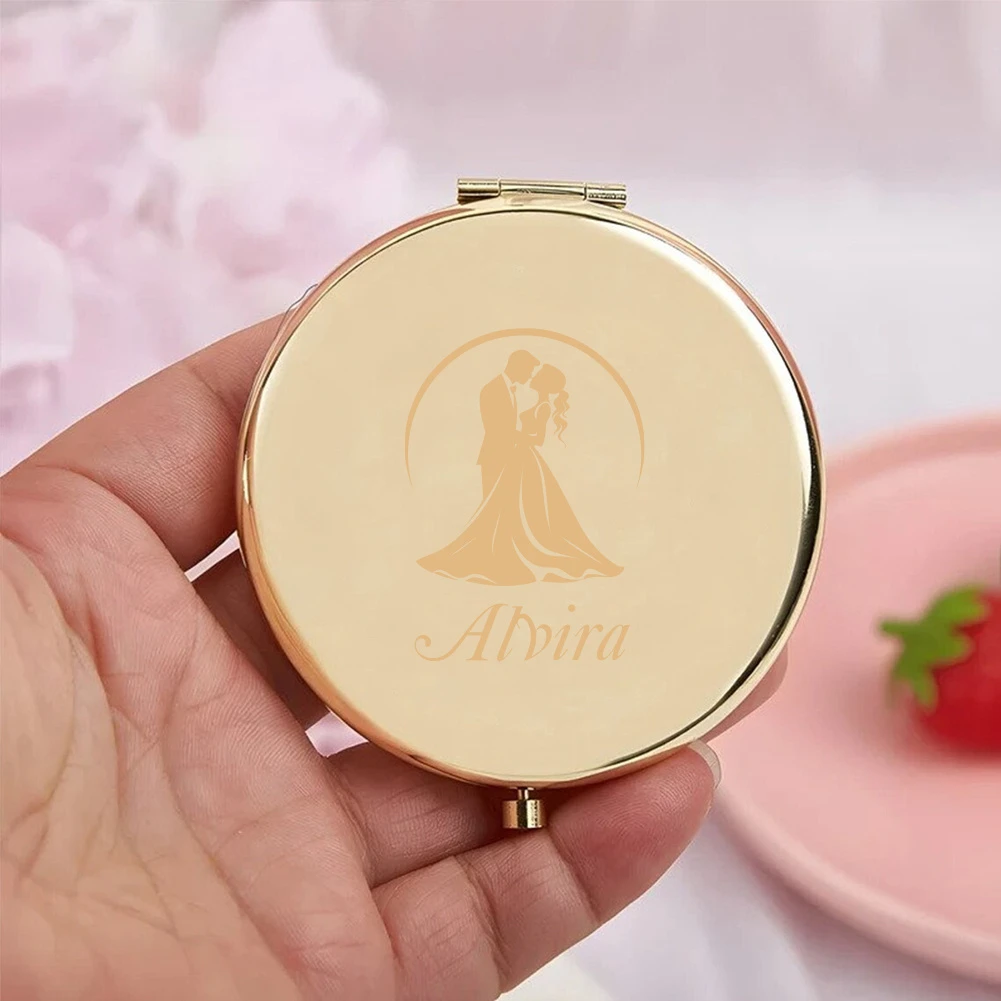 Custom Name Elegant Silhouette Metal Makeup Mirror, Travel Compact Mirror, Gift for Valentine’s, Wedding Occasions