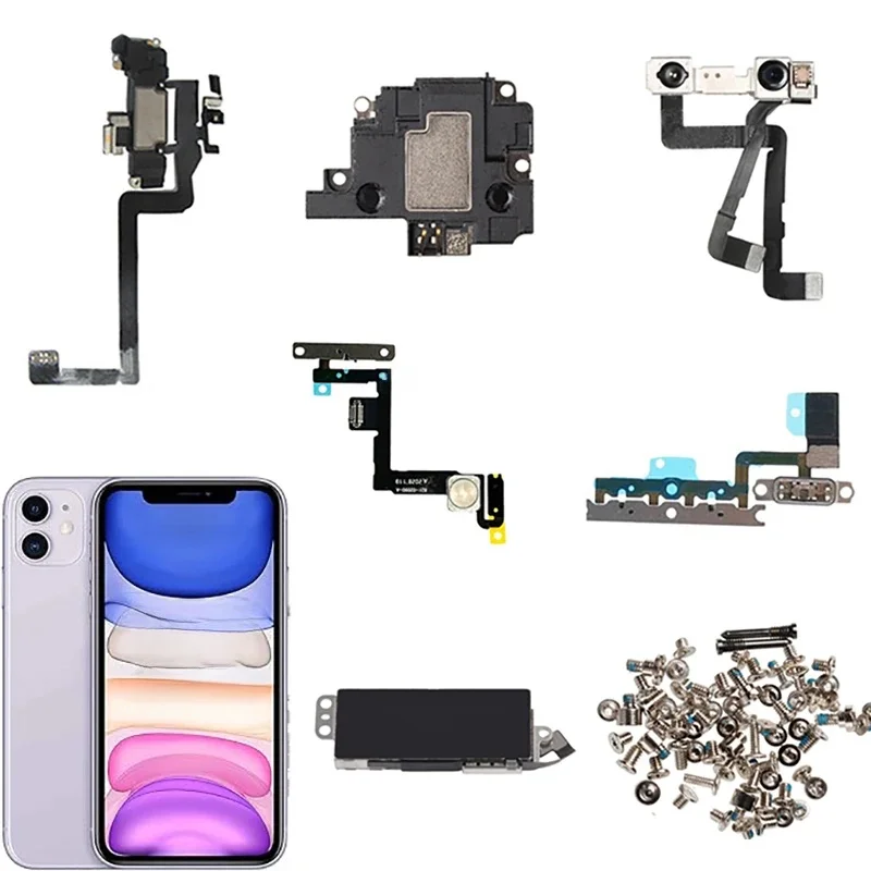 Pièces intérieures de remplacement pour iPhone 11, caméra avant, haut-parleur d'oreille, volume d'alimentation, câble flexible, vis complètes, moteur Taptic