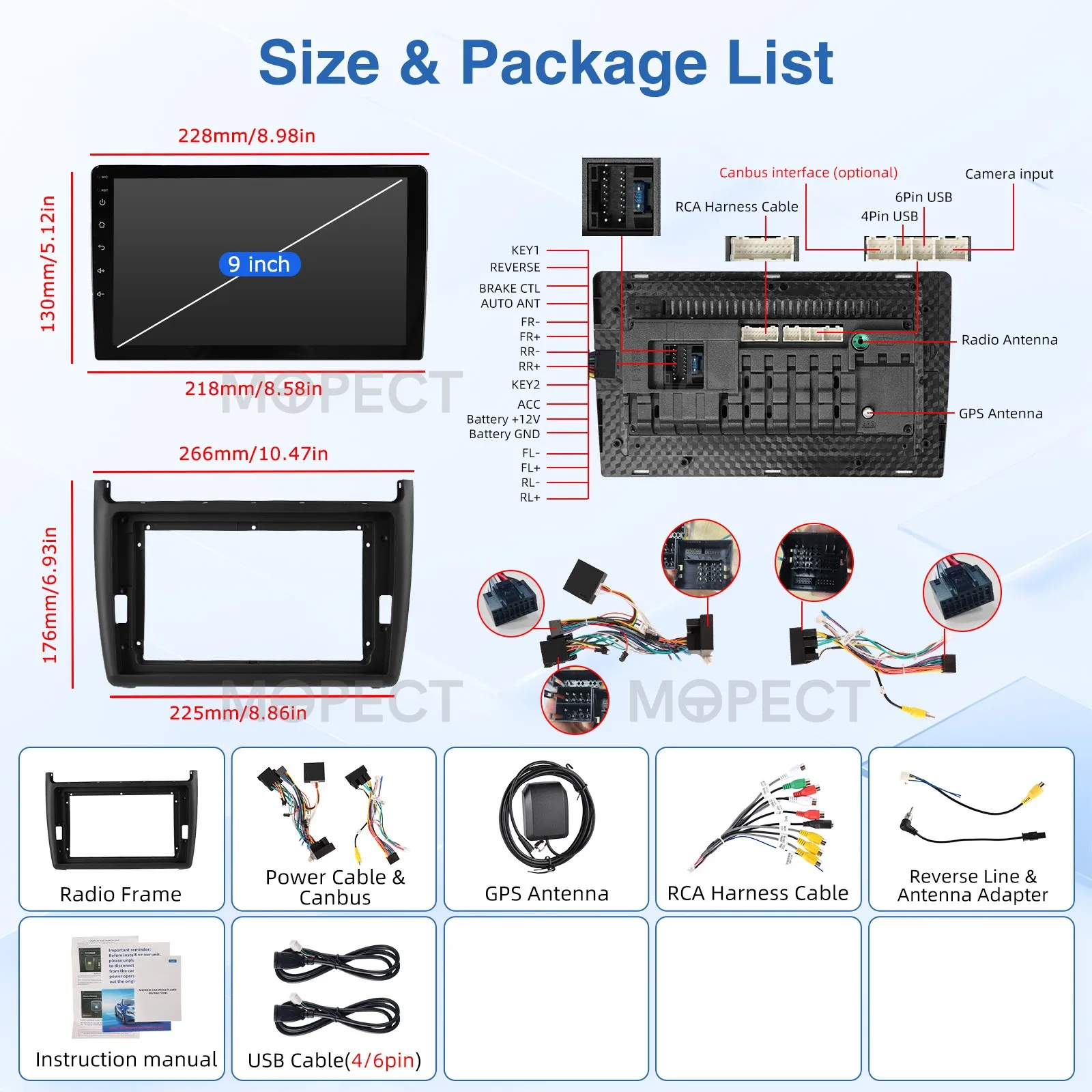 Radio Estéreo para Auto Android 15 de 9 Pulgadas para VW Polo 6R 6C V 2009-2017, Apple CarPlay, 4+64G, Pantalla Táctil, DAB&DVR&AHD, GPS, Navegación, FM/AM, WiFi, SWC 6