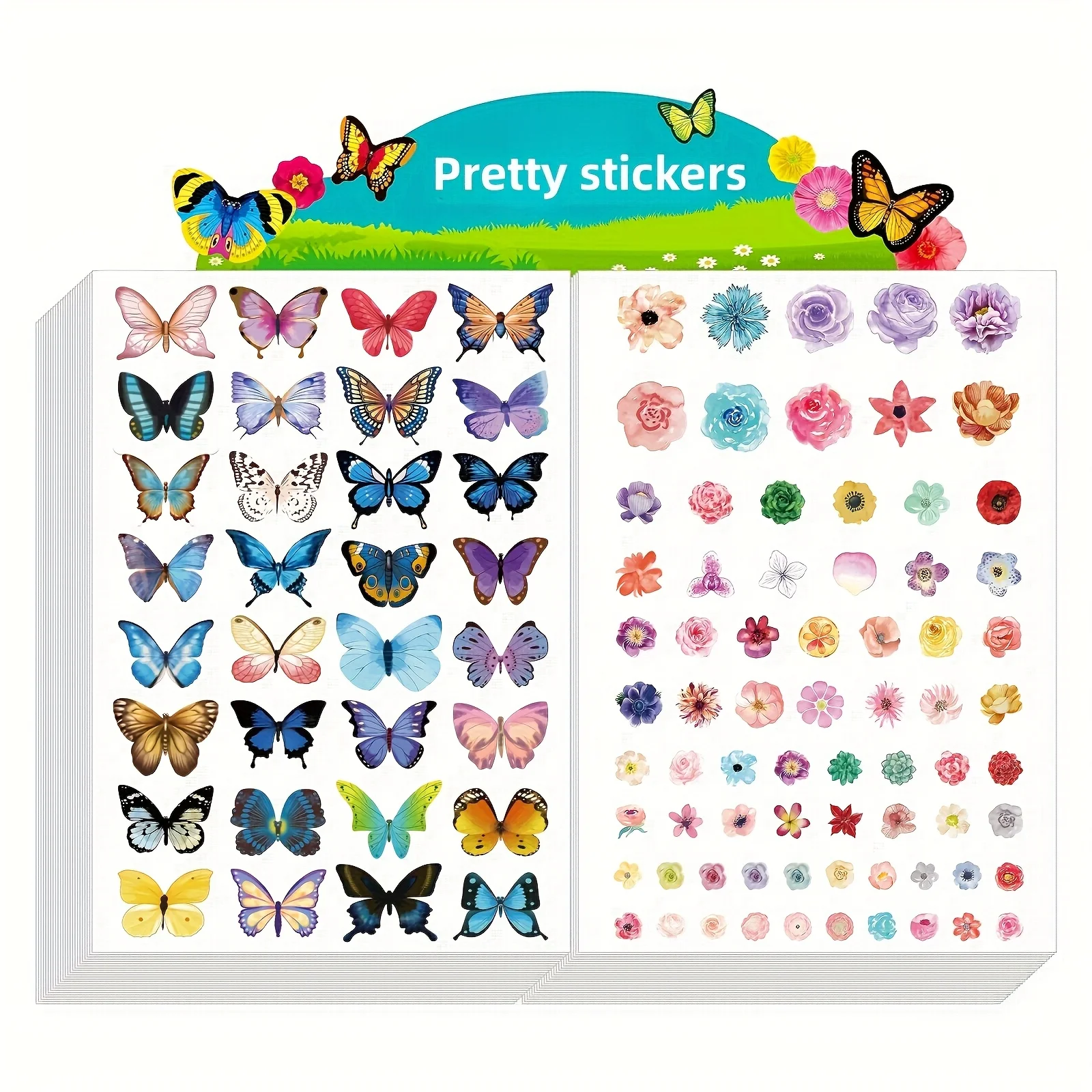 520 szt. Naklejek z motywem motyli i kwiatów - samoprzylepne naklejki w stylu akwareli do dzienników, pakowania prezentów, scrapbookingu