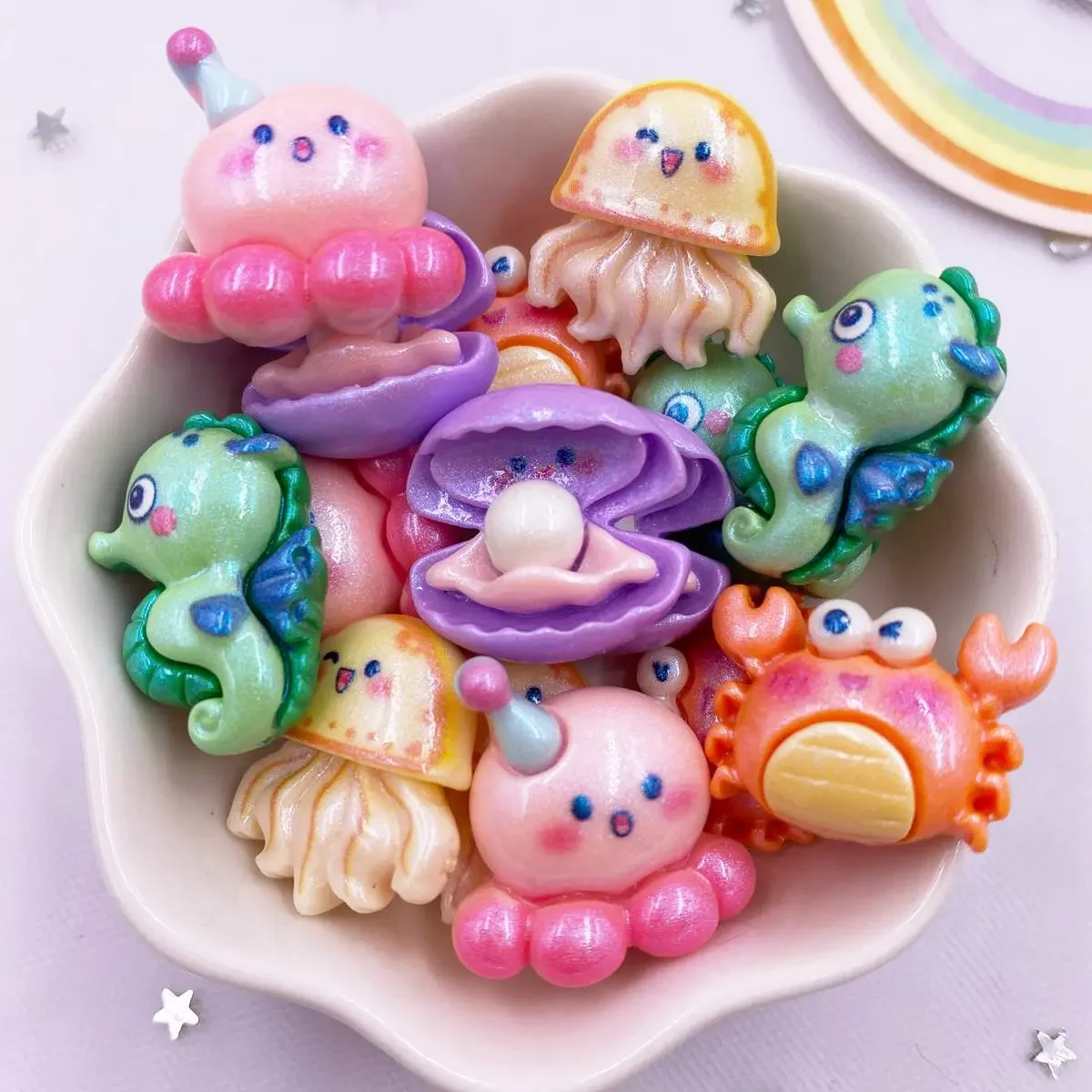 12 pièces résine colorée méduse crabes coquilles hippocampe poulpe baleines océan Animal Flatback Scrapbook bricolage Figurine décor artisanat