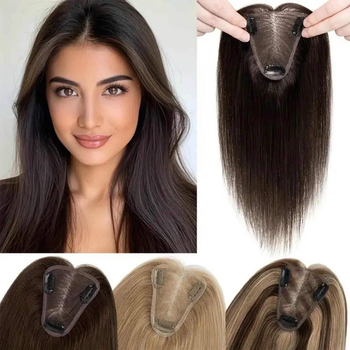 100% Real Human Hair Toppers for Women Clip in Real Hairpieces, Breathable MONO Base for Covering Grayish Thinning Hair 1B Black