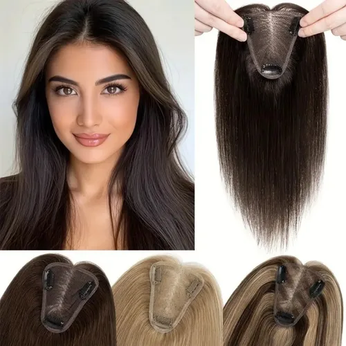 Adornos de cabello humano 100% real para mujer, postizos reales con clip, base MONO transpirable para cubrir el cabello adelgazante grisáceo 1B negro