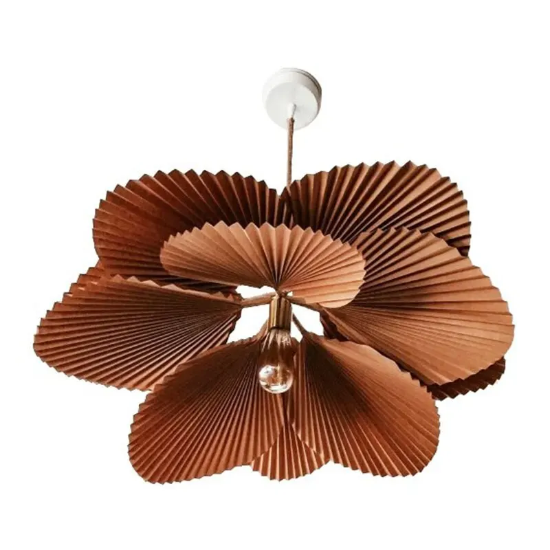 Wabi Vintage braun Papier Fan Blatt Kronleuchter führte E27 Beleuchtung warmweiß Schlafzimmer dekorative kreative Kunst Kupfer Leuchte Lampe