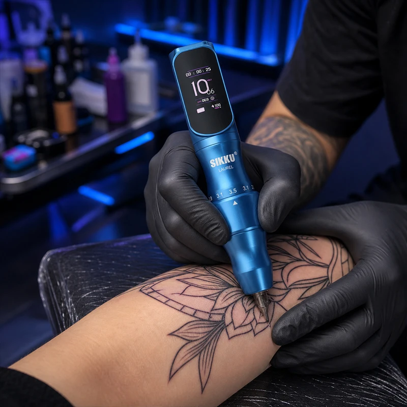 SIKKUE Body Art Wireless Tattoo Pen Machine 2000mAh Rechargeable Power Supply PermanentMakeup Adjustable Stroke for Starter Use