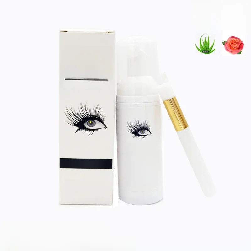 Shampoing pour extensions de cils, 60ml, avec brosse à Mousse, Lifting des cils, mousse de nettoyage pour colle propre, vente en gros d'étiquettes, nettoyant pour cils