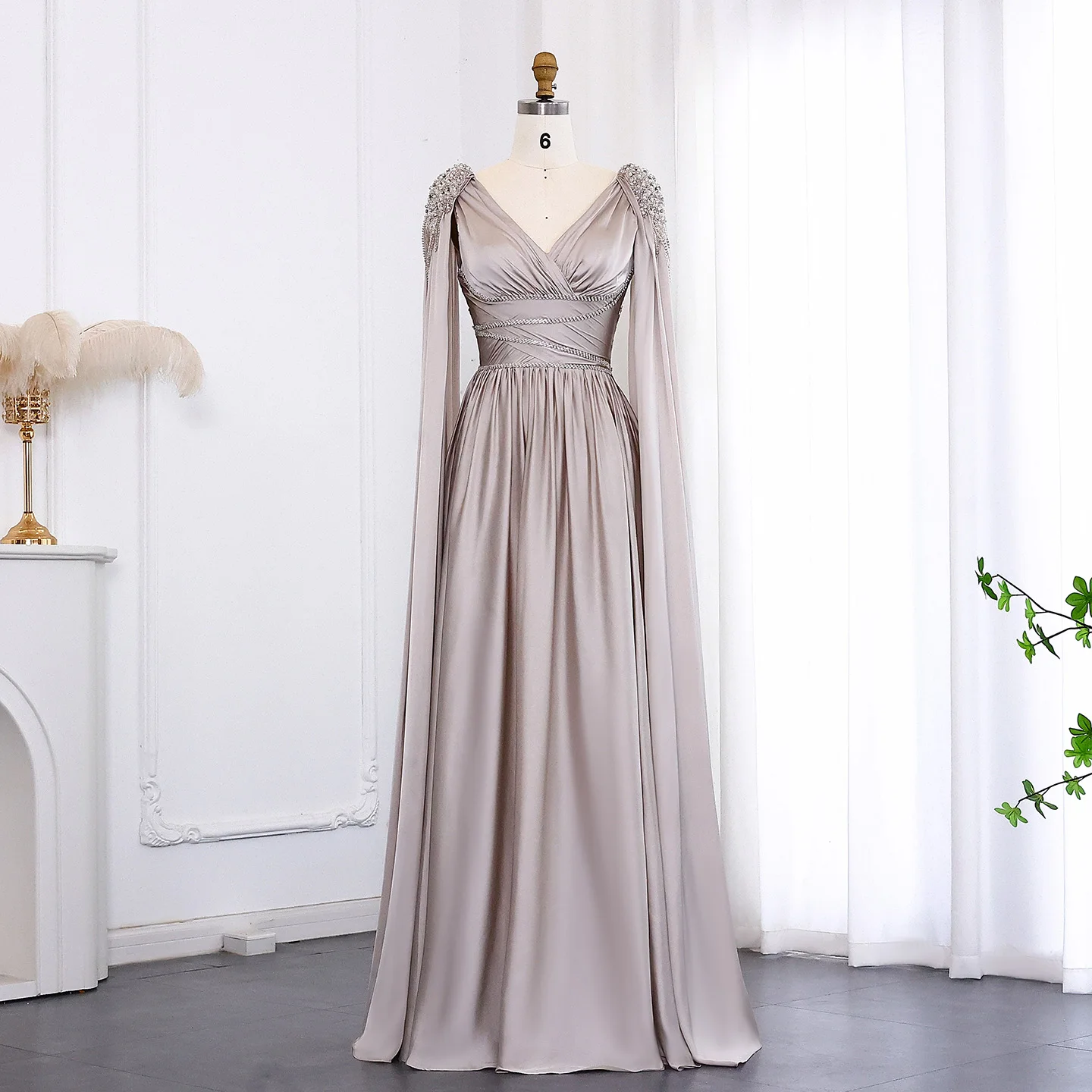 Sharon Said Luxury Crystal Rose Gold Evening Dress with Cape Elegant V-Neck Turquoise Women Wedding Party Gown SS589 Customized image 2