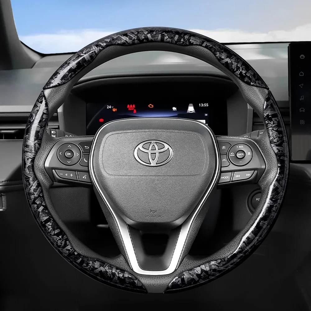 Suitable for Toyota Forged Carbon Fiber Texture Steering Wheel Cover, Durable Snap-On Quick Installation for Rav4 Hilux Camry Yaris Corolla Cross Kluger Grand Highlander Tacoma Tundra Sequoia 4Runner C-Hr