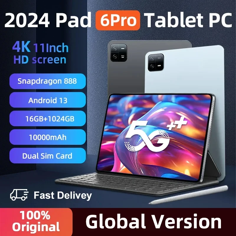 2024 Original Global Version Tablets Android 13 Pad 6 Pro Snapdragon 888 Tablet PC 16GB+1TB And 5G Dual SIM Card HD 4K Mi Tab