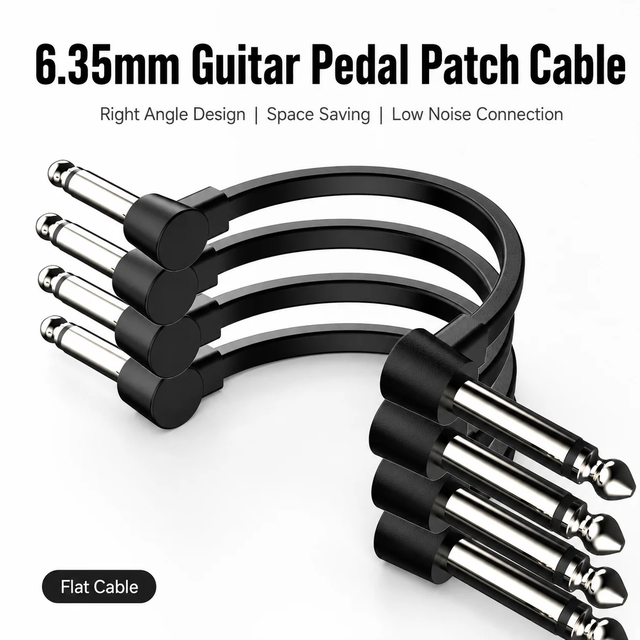 4PCS 6.35mm Guitar Pedal Patch Cables, Ultra-Low Profile Right Angle Flat Patch Cords for Pedalboard Effects, Space-Saving