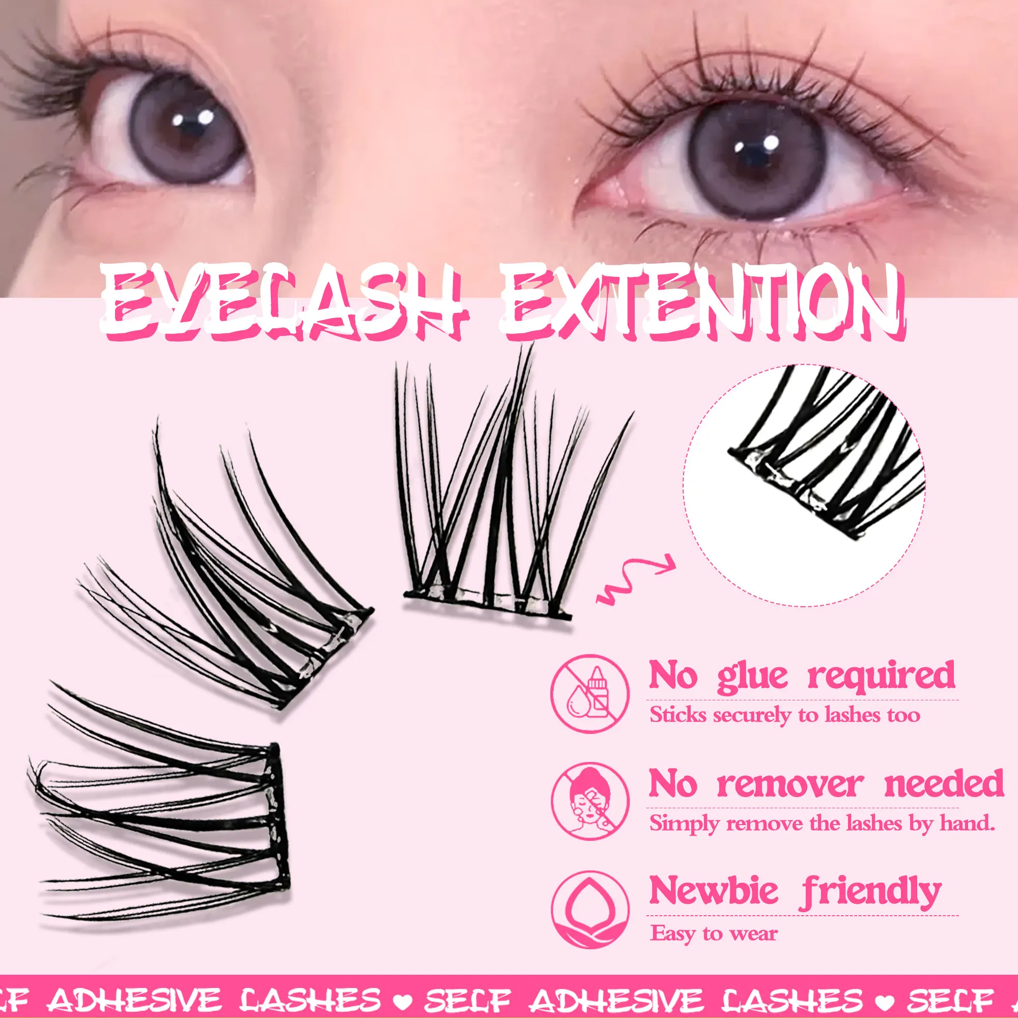 6 rows of glue-free false eyelashes, curled and long cat-eye natural thickened thin strips, ultra-light and ultra-thin