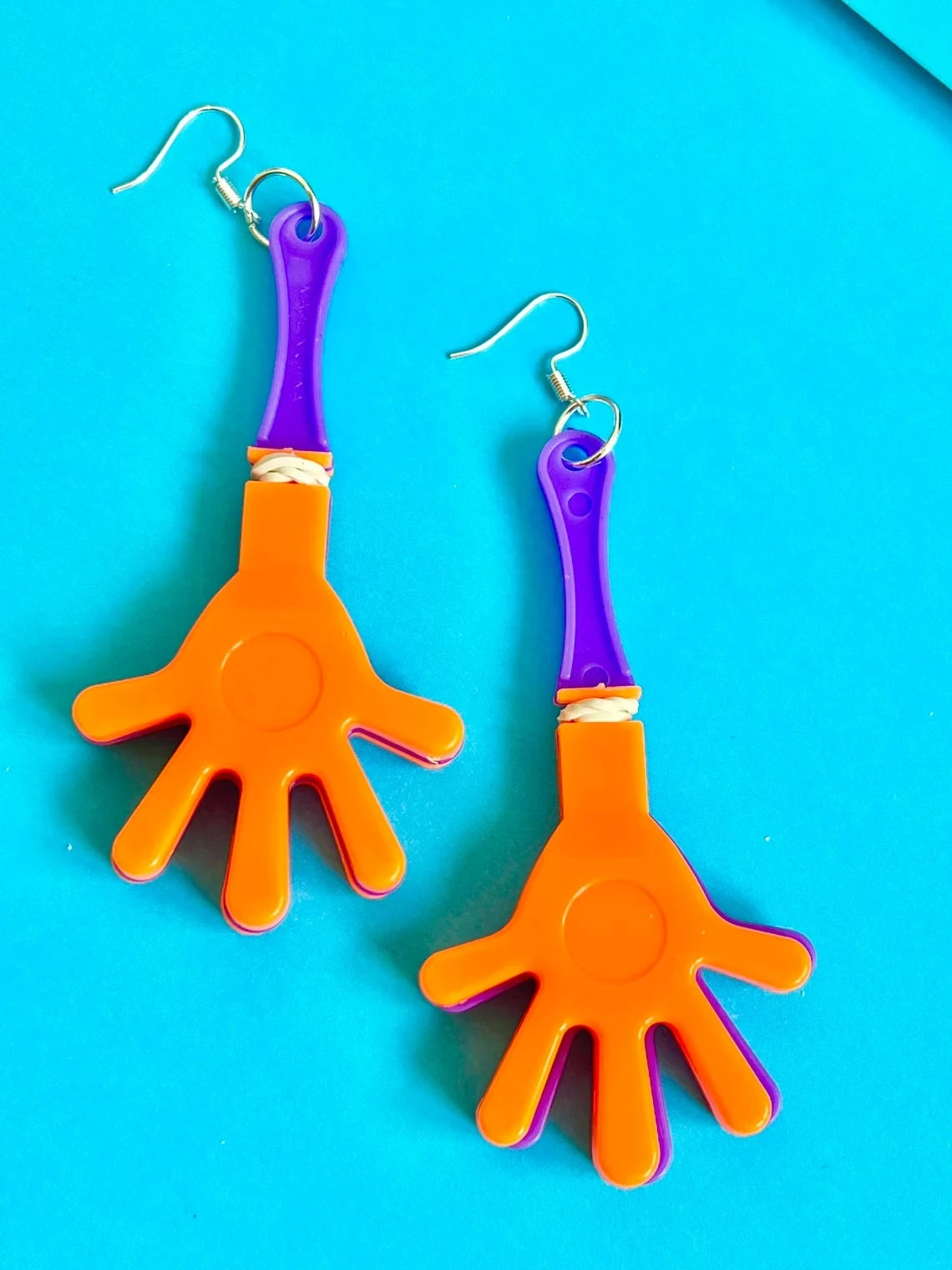 random color Clapper Hands dangle earrings, Super Quirky, Fun and Funky #party time