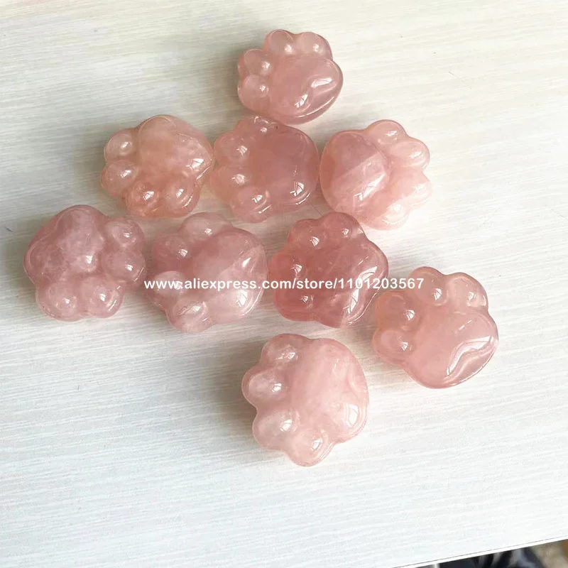 Natural Rose Quartz Carved Cat Dog Footprints Funny Kid Gift Semi Precious Gemstone Pink Crystal Pet Memorial Pawprint Figurine