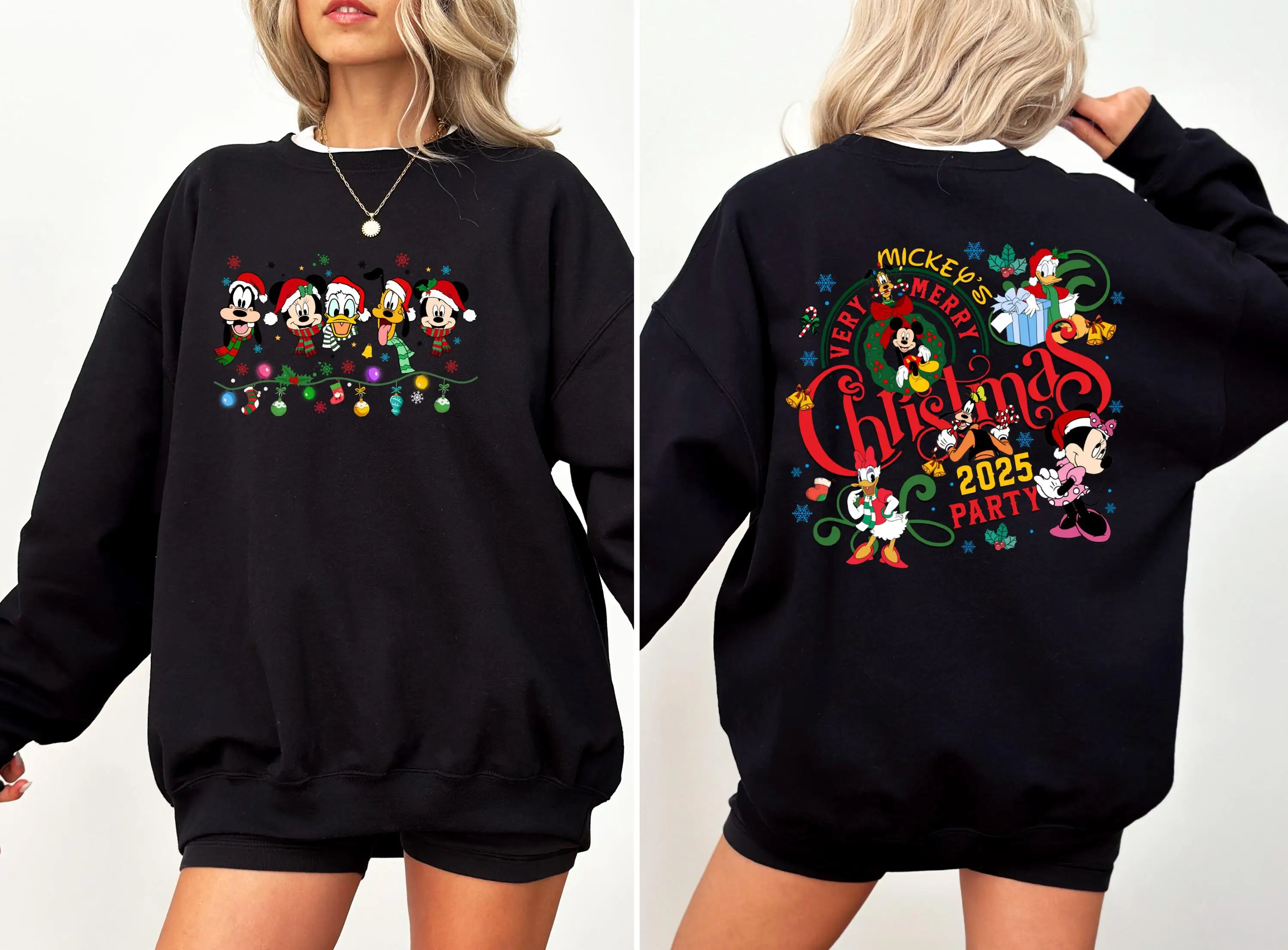 2024 Disney Cartoon Womens Pullover Fall Winter Christmas Cotton Printed Long Sleeve Shirt Trendy Street Casual Tops Sweatshirt